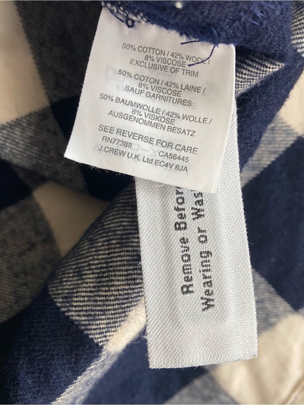 J.CREW Women's Navy and Cream Buffalo Check Plaid Half-Zip Shirt Shirt Jacket - Picture 12 of 13